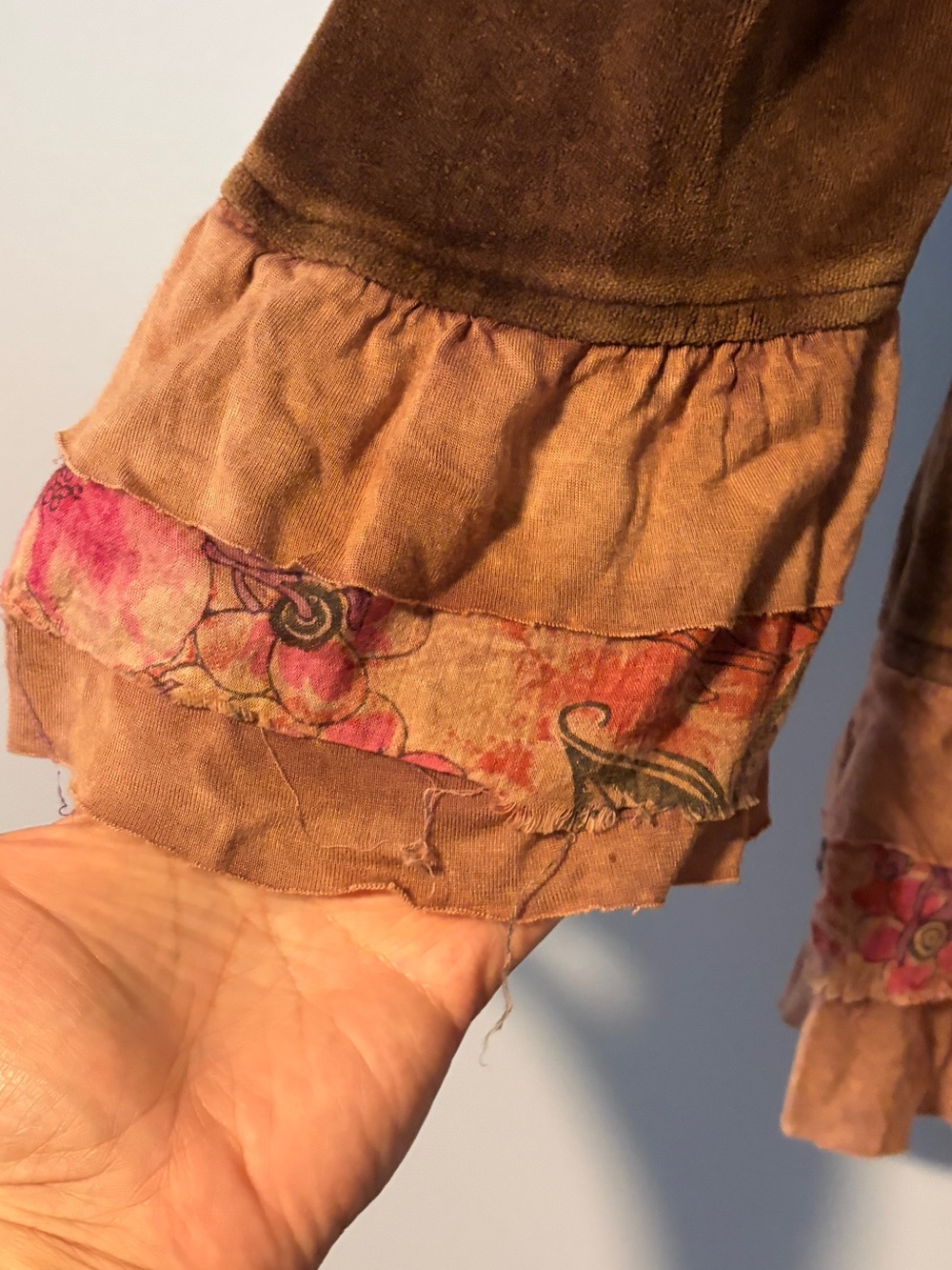 Boho Embroidered Teddy Jacket with Hood in Brown - Picture 4 of 4